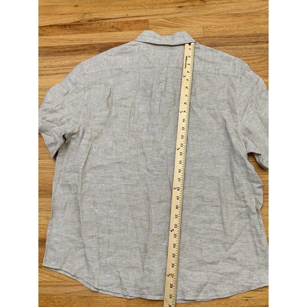 Thom Aaron Mens XL Linen Short Sleeve Button Down Shirt Beige Oatmeal Casual